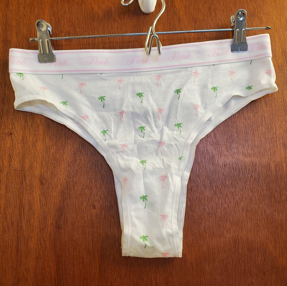 NWT HTF PINK Victoria's Secret White and Pink Palm Tree High-Cut Bottoms